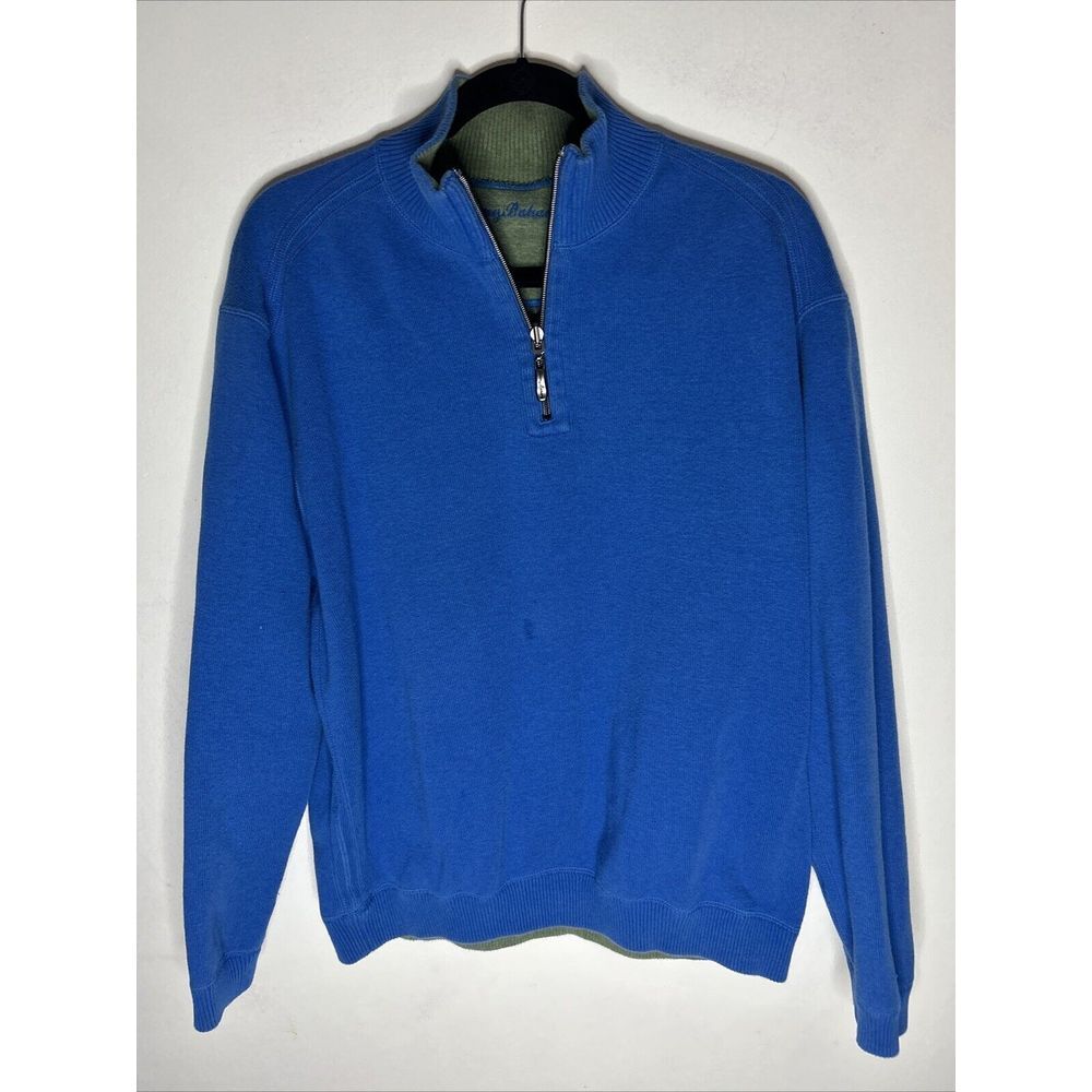 Tommy Bahama Reversible 1/4 zip pullover blue/olive Men's L 100%Cotton